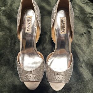 Badgley Mischka Glittering Silver Open-Toe Heels